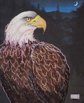 14 Eagle with recycled cardboard feathers acrylic 22x28 $3,500.00