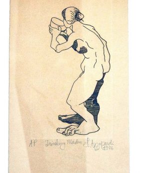 Drinking Madien 21x9 approx. etching on Arches 1976 $500.00