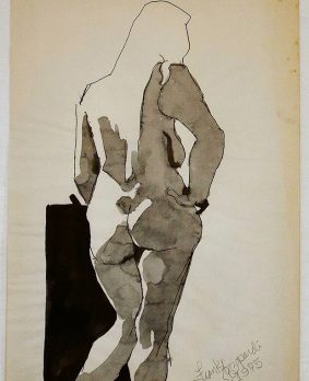 Female Nude with Black Rectangle 23x14 approx. Pen and Ink wash 1975 $300.00